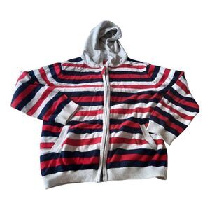 Bold Red and Blue Striped Sweater with Nautical Charm